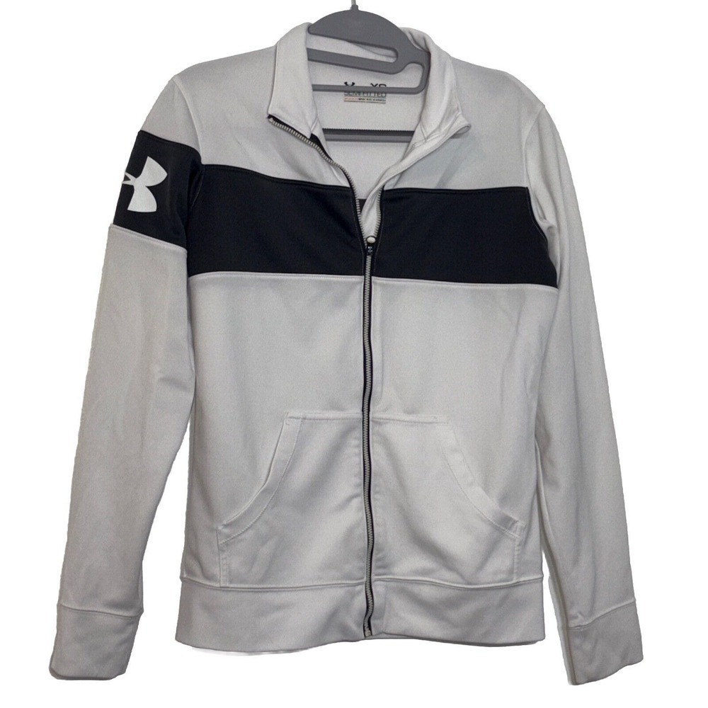 Under Armour Full Zip Jacket Unisex Long Sleeve Gray/White Semi-Fitted‎ Size XS